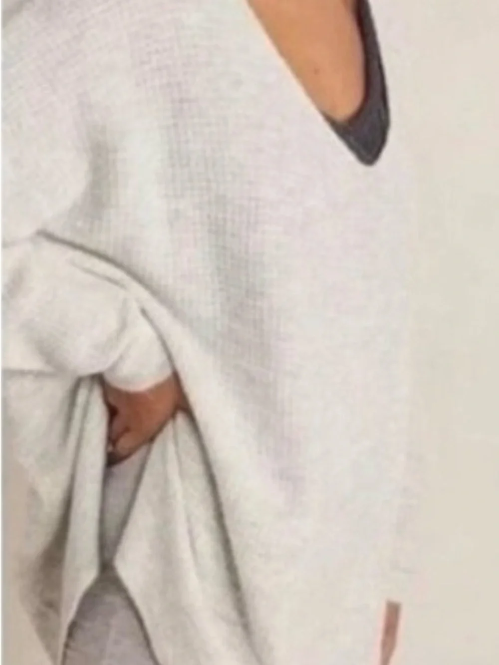 Free People Intimately COZY Oversized V-Neck Waffle Knit Sweater Tunic